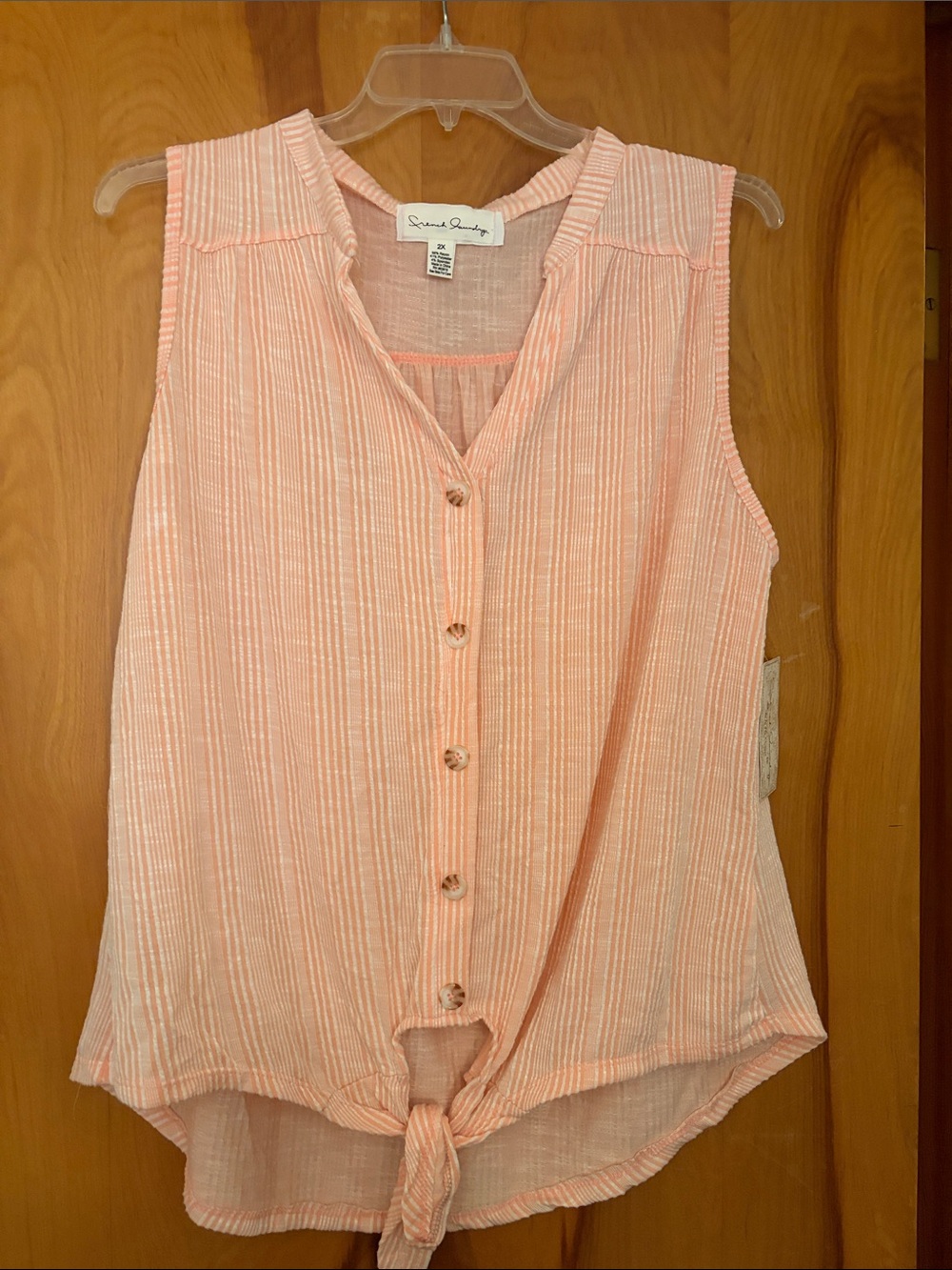 French Laundry Pink Striped Button-Front Tie-Hem Camisole